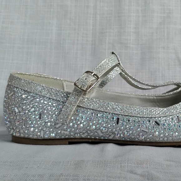 GIRLS SILVER RHINESTONE FLAT DRESSY SHOES BIG KIDS SIZE 4 - Picture 7 of 13